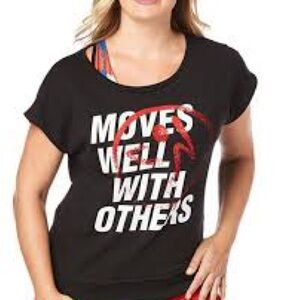 Black Zumba Boxy Tee with White and Red Print
